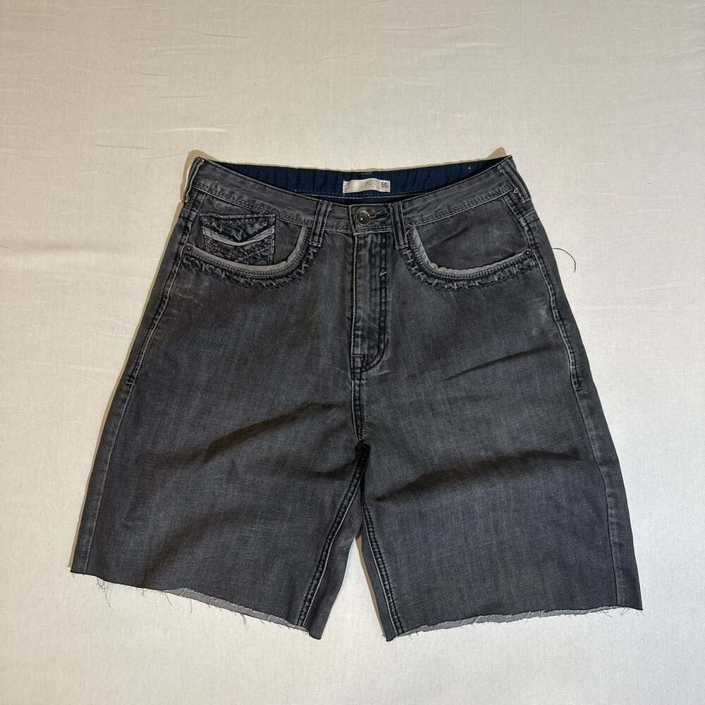 Vintage Y2K Route 66 Black Denim Jorts Cutoff Shorts Size 30